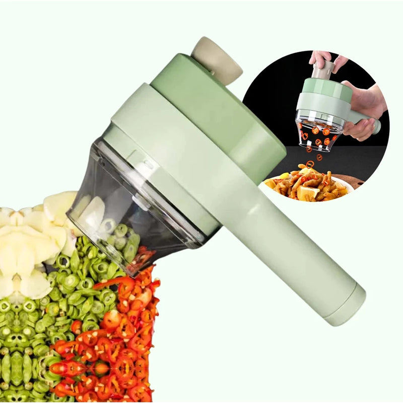 Conjunto 4 em 1  de Cortador de Legumes Elétrico Portátil Carregável Multiuso Sem Fio Processador de Alimentos Manual para Frutas, Legumes Inclui Cabo