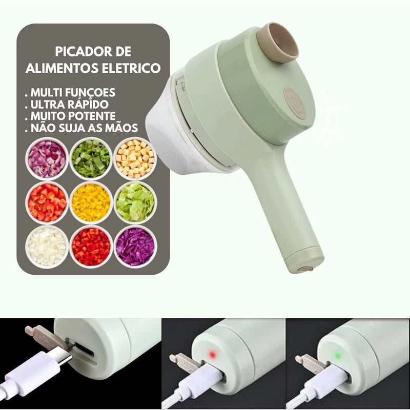 Conjunto 4 em 1  de Cortador de Legumes Elétrico Portátil Carregável Multiuso Sem Fio Processador de Alimentos Manual para Frutas, Legumes Inclui Cabo